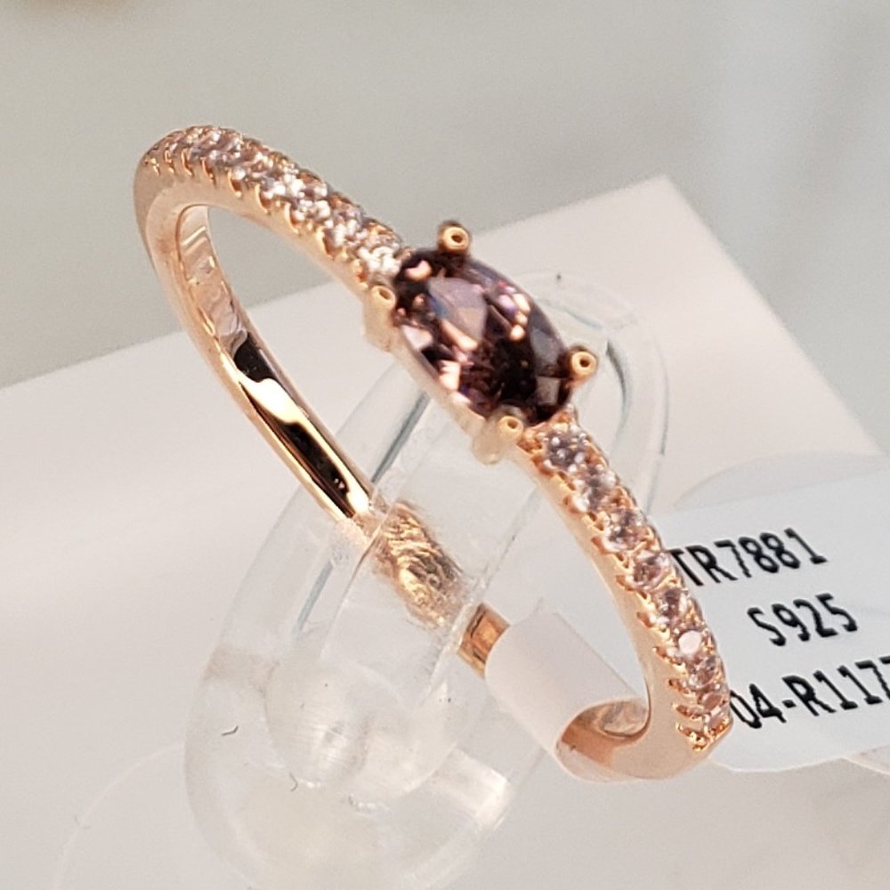 18K Rose Gold Plated Sterling Silver Pink Sapphire Ring